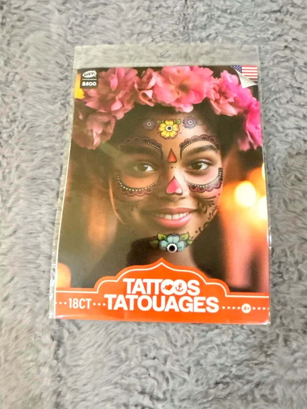 Day of the Dead Face Tattoos - Multi-Color Floral Design
